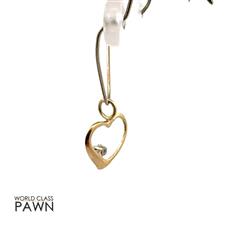 14K Yellow Gold Open Heart Diamond Pendant  0.4 grams